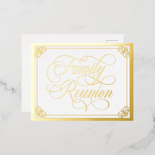 ファミ渦巻形の華美リ懇親会金ゴールド 箔招待状ポストカード (正面/裏面)