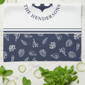 ファミ航海のリーホワイトネイビーブルーいかり キッチンタオル (折り畳み)