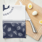 ファミ航海のリーホワイトネイビーブルーいかり キッチンタオル (四つ折り)