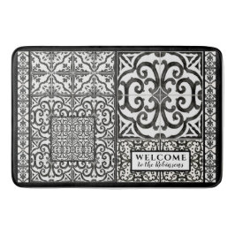 ファモダンームハウスウェルカムブラックアンドホワイトファミリー バスマット