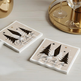 ファラエレガントラモダンエバーグリーンクリスマスデザイン スタンダードカクテルナプキン