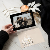 ファラエレガントラモダンフォトエバーグリーンクリスマス シーズンカード