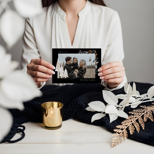 ファラエレガントラモダンフォトエバーグリーンクリスマス シーズンカード