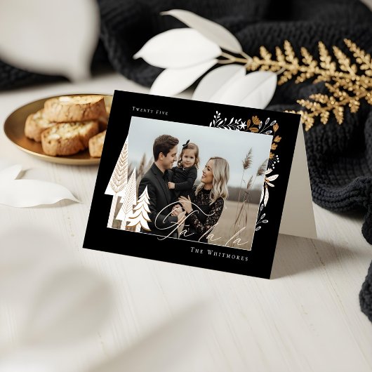 ファラエレガントラモダンフォトエバーグリーンクリスマス シーズンカード