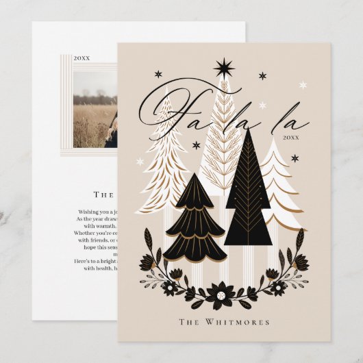 ファラエレガントラモダンフォトエバーグリーンクリスマス シーズンカード (正面/裏面)