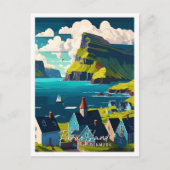 ファラオアイランドヴィンテージ旅行イラストレーション ポストカード (正面)