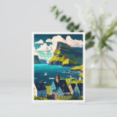 ファラオアイランドヴィンテージ旅行イラストレーション ポストカード (スタンド正面)