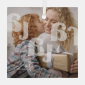 ファラオーバーレイタイポグラフィフォトクリスマス ガラスオーナメント (裏面)