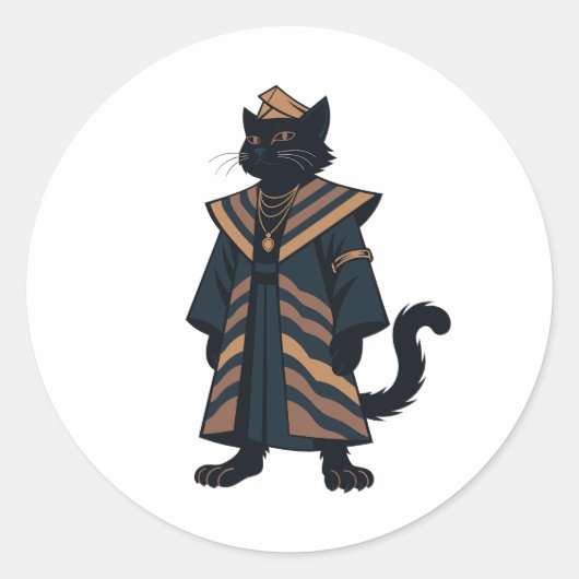 ファラオ黒猫フォークアートステッカー ラウンドシール (正面)