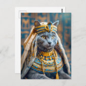 ファラオ・クイーンの格好をした猫 ポストカード (正面/裏面)