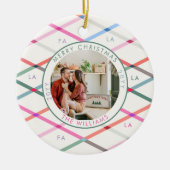 ファラパステル市松模様にパターンのクリスマスフォト セラミックオーナメント (正面)