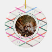 ファラパステル市松模様にパターンのクリスマスフォト セラミックオーナメント (裏面)
