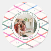 ファラパステル市松模様にパターンのクリスマスフォト ラウンドシール (正面)