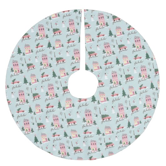 ファラホームフォーザホリデーズタウン&ピンクレトロバン ブラッシュドポリエステルツリースカート (正面)