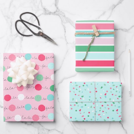 ファララガーランドクリスマスラッピング紙- Trio 1 ラッピングペーパーシート (正面)