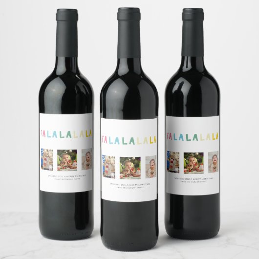 ファララクリスマス3フォトコラージキュートパステル ワインラベル (ボトル)