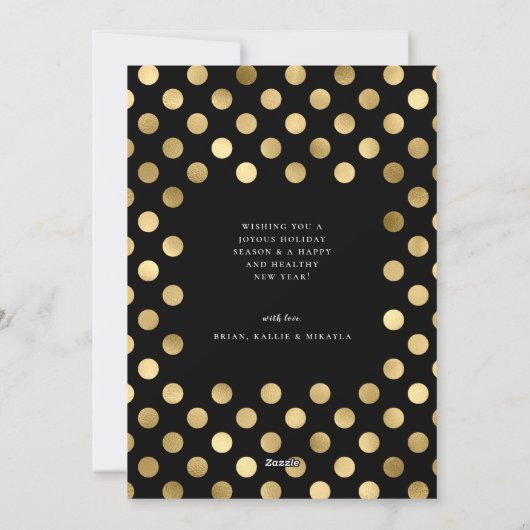 ファララゴールデン水玉模様フレームホリデーフォトカード シーズンカード (裏面)