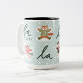 ファララスノーエンジェルウッドランドアニマルズおもしろい冬 ツートーンマグカップ (正面左)