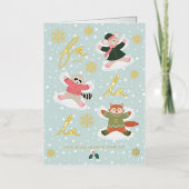 ファララスノーエンジェルウッドランドアニマルズおもしろい冬 箔グリーティングカード (正面)