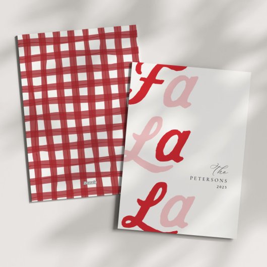 ファララピンクモダン&レッドプレイドファミリークリスマス シーズンカード