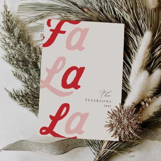 ファララピンクモダン&レッドプレイドファミリークリスマス シーズンカード