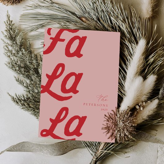 ファララピンクモダン&レッドプレイドファミリークリスマス シーズンカード