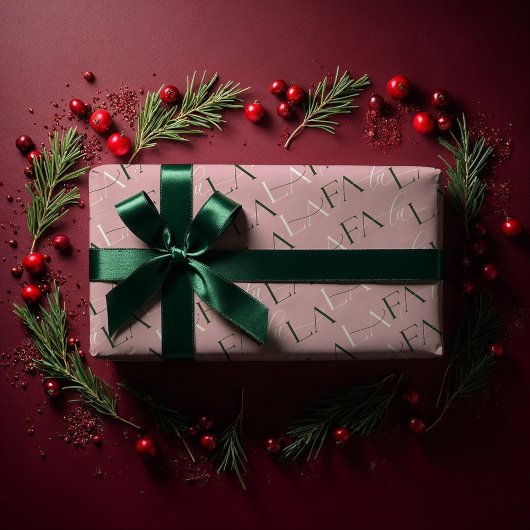 ファララピンク&グリーンタイポグラフィのクリスマスキャロル ラッピングペーパー