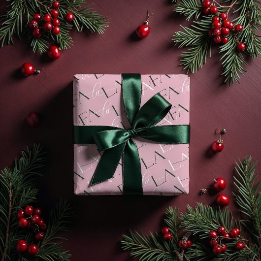 ファララピンク&グリーンタイポグラフィのクリスマスキャロル ラッピングペーパー