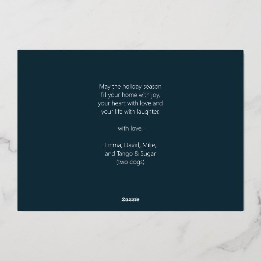 ファララブルー金ゴールドモダンクリスマスフォト 箔シーズンカード (裏面)