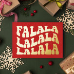 ファラララグルービーウェーブータイポグラフィレッドクリスマス 箔シーズンカード<br><div class="desc">FaLaLaLaLaLaクリスマスカード：金ゴールドフォイルとクラシックの赤い背景に波状のヴィンテージタイポグラフィを持つレトロなデザイン</div>