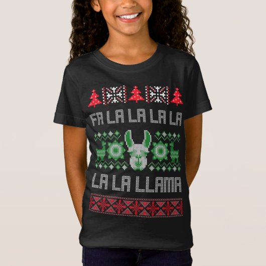 ファラララマ醜いクリスマスセーターラマ Tシャツ (正面)