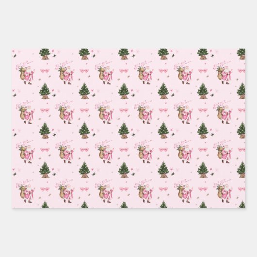 ファララレトロピンクサンタクロースヴィンテージ ラッピングペーパーシート (正面)
