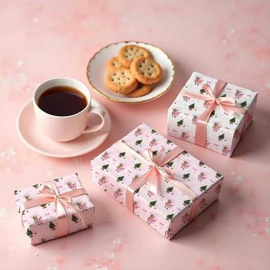 ファララレトロピンクサンタクロースヴィンテージ ラッピングペーパーシート