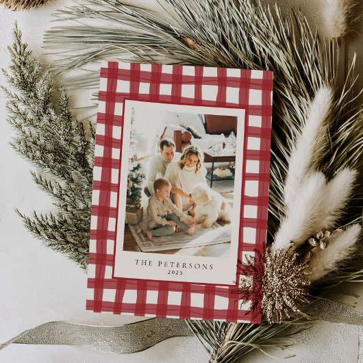 ファララレトロモダンプレイドファミリーフォトクリスマス シーズンカード