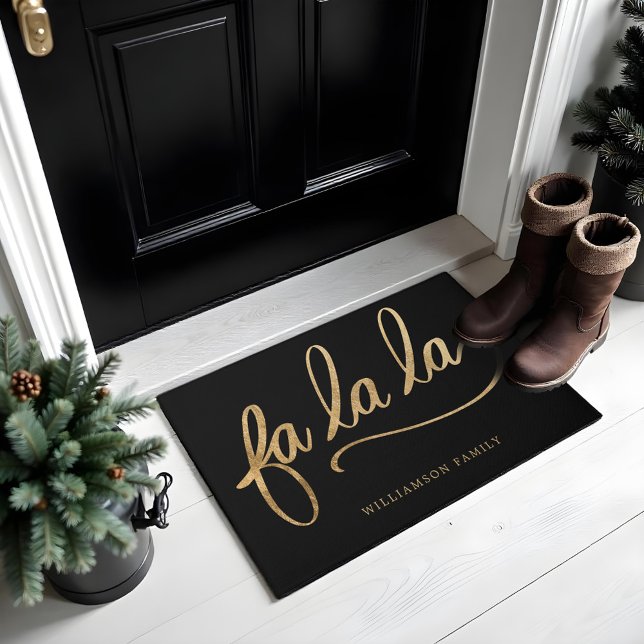 ファララ金ゴールドスクリプトタイポグラフィカスタムファミリー ドアマット (Fa La La Gold Script Typography Custom Family Doormat)
