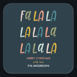 ファララ |パステルカラー |クリスマスの好意 スクエアシール<br><div class="desc">そしてコンテンポラリー、パーソナライズされたダークブルーの背景の上に水の色のパステルのトーンで"fa la la"と一緒にクリスマスと休日のギフトや郵送シール。テンプレートを使用して名前と年を追加。簡単カスタマイズ。座標に"Fa la - Holiday collection"</div>