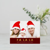 ファラレッド金ゴールドモダンクリスマスフォト 箔シーズンポストカード (立ち正面)
