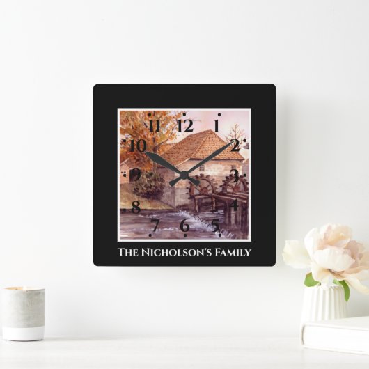 ファリダグリーンフィー絵画ルドのウォーターミルウォーターカラー スクエア壁時計 (ホーム)