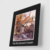 ファリダグリーンフィー絵画ルドのウォーターミルウォーターカラー スクエア壁時計 (傾斜)