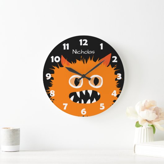 ファリーオレンジモンスターキッズパーソナライズされた間抜け ラージ壁時計 (ホーム)