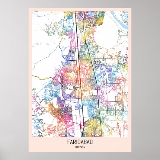 ファリーダーバード ハリアナ州の都市地図 ポスター (正面)