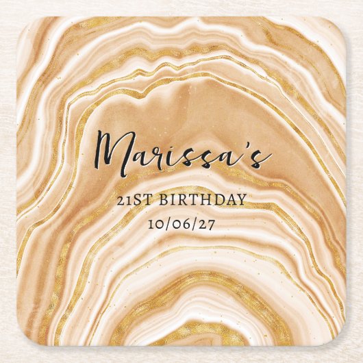 ファルシ黄金めのう 21歳の誕生日 スクエアペーパーコースター (正面)
