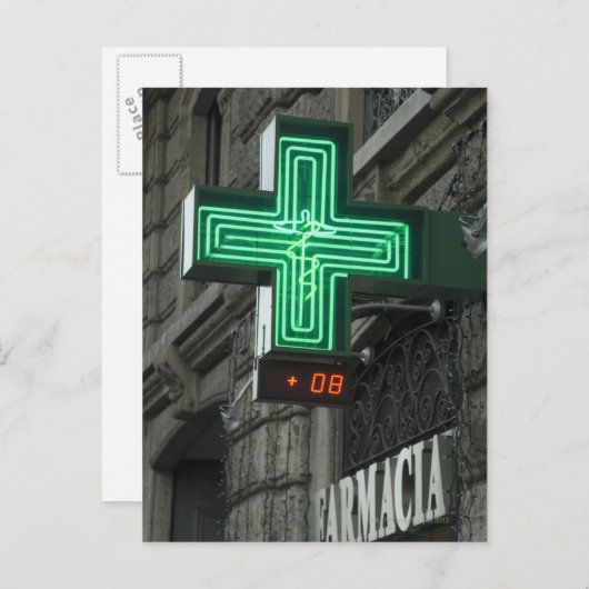 ファルマシア外のネオングリーンクロス(ドラッグストアまたは ポストカード (正面/裏面)