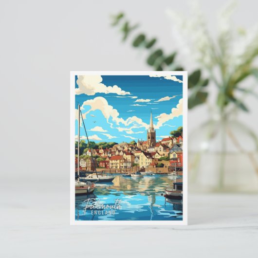 ファルマス・イングランド・ヴィンテージ旅行イラストレーション ポストカード (スタンド正面)