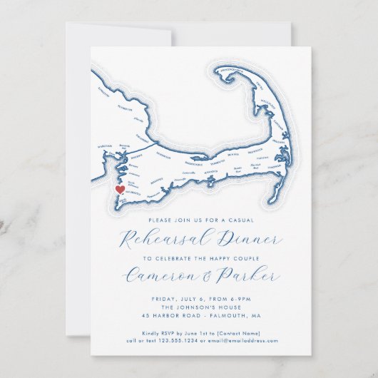 ファルマスMAカジュアルの結婚リハーサルディナー 招待状 (正面)