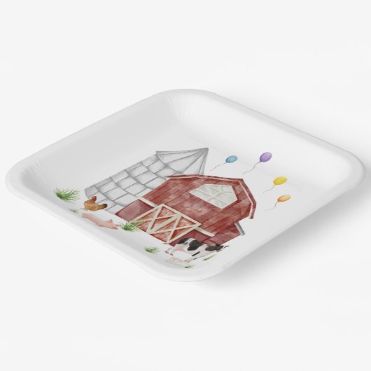 ファルミヤード納屋周囲の庭ファームアニマルズバースデーパーティー ペーパープレート (傾斜あり)