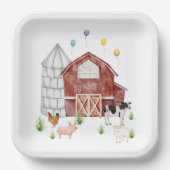 ファルミヤード納屋周囲の庭ファームアニマルズバースデーパーティー ペーパープレート (正面)