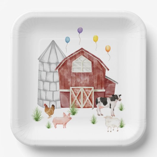ファルミヤード納屋周囲の庭ファームアニマルズバースデーパーティー ペーパープレート (正面)