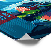 ファルーアイランドデンマークヴィンテージ旅行イラストレーション ポスター (角)