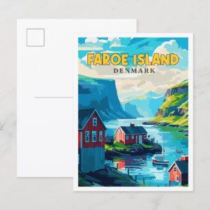 ファルーアイランドデンマークヴィンテージ旅行イラストレーション ポストカード